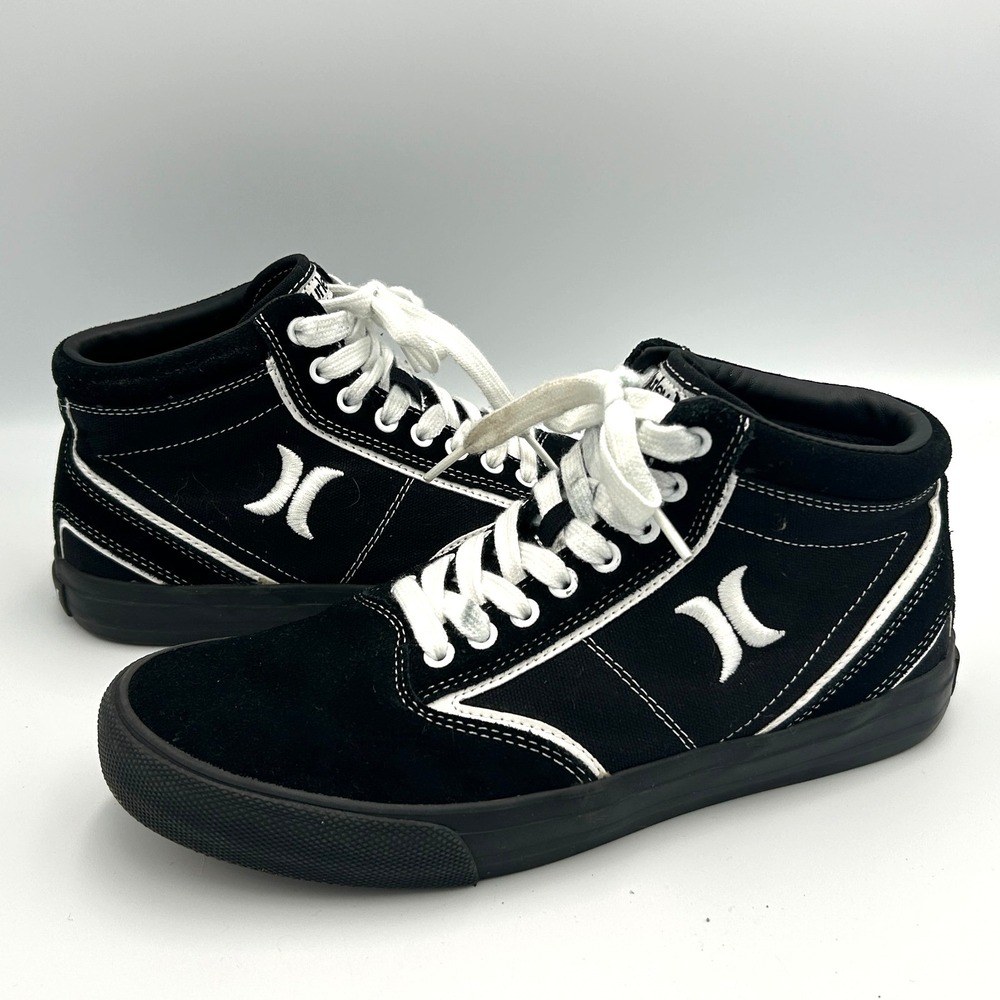 Hurley Men's 8 Skate Shoes Canvas Lace Up High Top Kayo Chukka Black White 90s